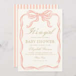Girl Pink Ribbon elegant Minimalist Baby Shower Invitation<br><div class="desc">Girl Pink Ribbon elegant Minimalist Baby Shower</div>