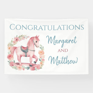 Girl Pink Rocking Horse Baby Shower Party Banner
