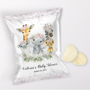 Girl Pink Safari Baby Shower Chip Bag Wrapper