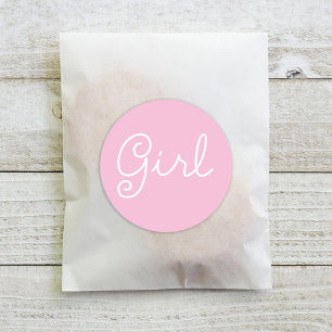 Girl Pink Script Baby Gender Reveal Party Classic Round Sticker