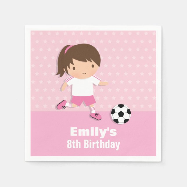 Girl Pink Soccer Birthday Party Supplies Napkins (Front)