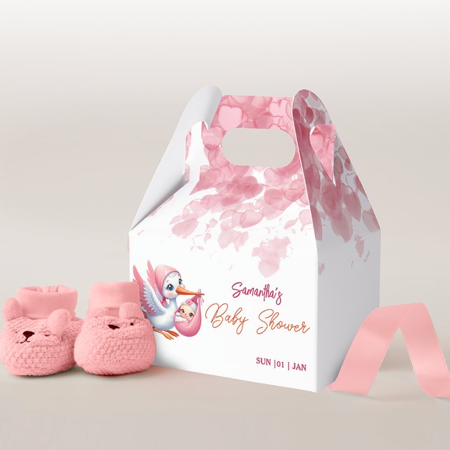 Girl pink stork baby shower Favour Box (Creator Uploaded)