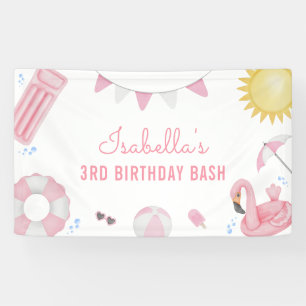 Girl Pink Summer Pool Party Birthday Banner