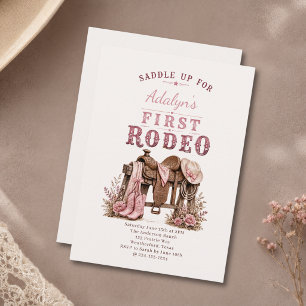 Girl Pink Vintage First Rodeo 1st Birthday Invitation
