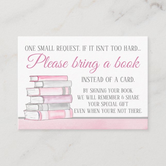 Girl Pink Watercolor Books Bring a Book Cards (Front)