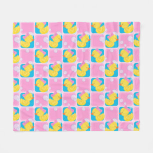 Girl Pink Watercolor Rubber Duck Chequered Medium Fleece Blanket