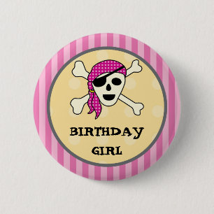 Girl Pirate Birthday Button