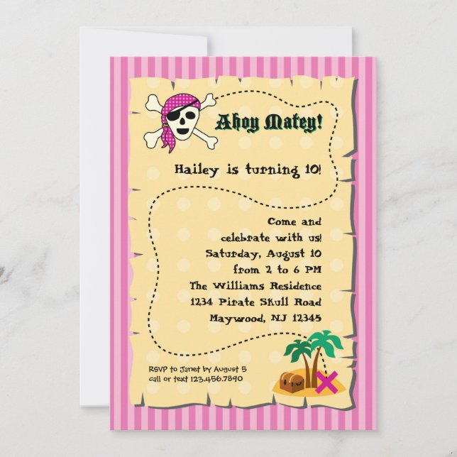 Girl Pirate Birthday Invitation (Front)