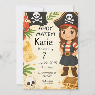 Girl Pirate Birthday Invitation, Ahoy Matey Party  Invitation