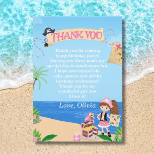 Girl Pirate Cake Treasure Chest Birthday Party Thank You Card