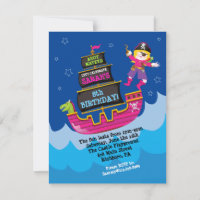 Girl Pirate Dragon Ship Birthday Party Invitation