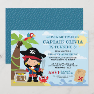 Girl Pirate Party Birthday Invitations
