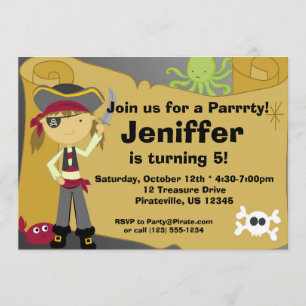 Girl Pirate Treasure Map Birthday Party Invitation