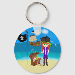Girl Pirate with Treasure Chest Keychain