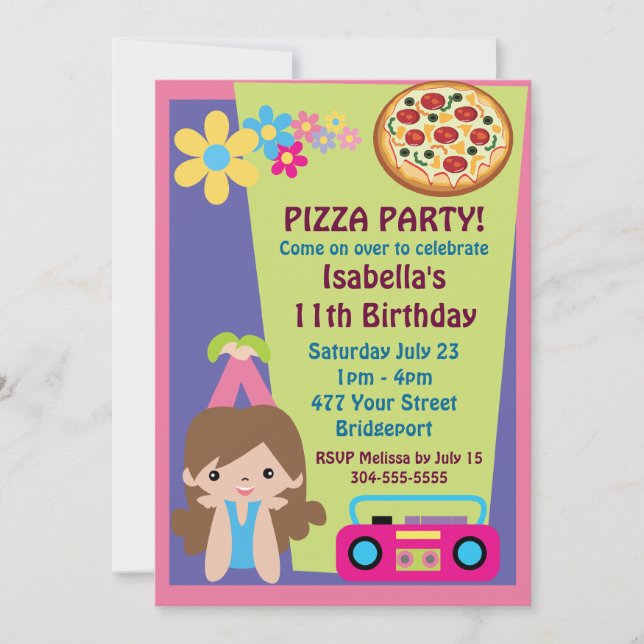 Girl Pizza Party Birthday Invitation (Front)