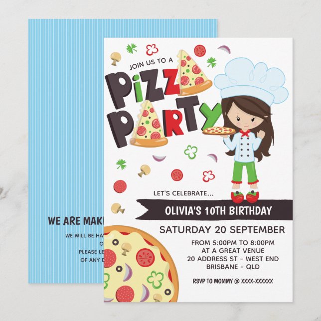 Girl Pizza Party Birthday Invitation (Front/Back)