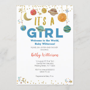 Girl Planets Outer Space Baby Shower Invitation