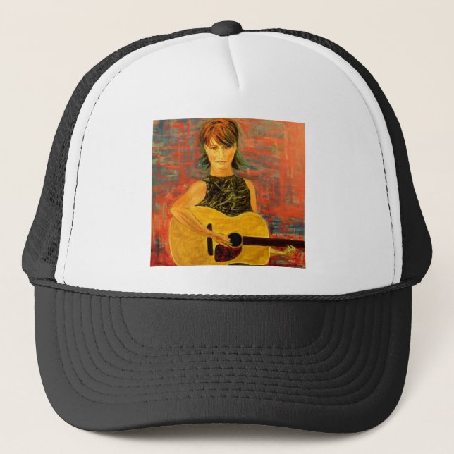 girl playing acoustic guitar trucker hat (Front)