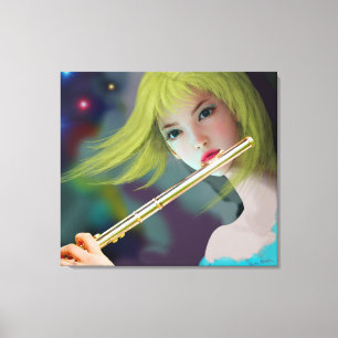 Girl Playing Flute 2 Canvas Print