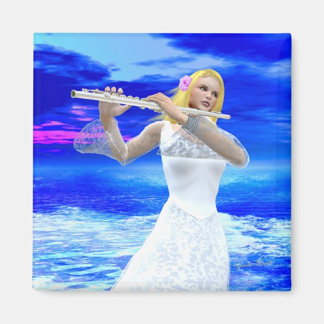 Girl Playing Flute Magnet (Front)