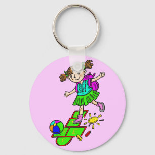 Girl Playing Hopscotch 2 Key Ring