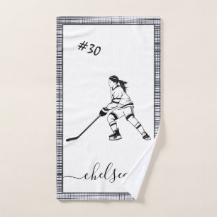 Girl Playing Ice Hockey Name & Team Player Number Hand Towel