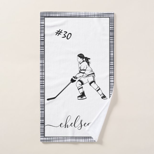 Girl Playing Ice Hockey Name & Team Player Number Hand Towel (Hand Towel)
