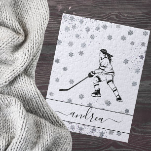 Girl Playing Ice Hockey Team Player Girly Name   Jigsaw Puzzle