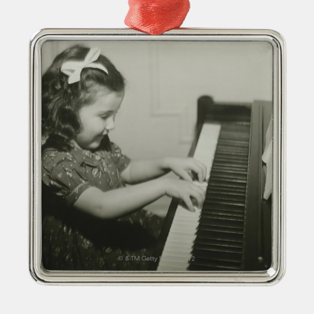 Girl Playing Piano Metal Tree Decoration (Front)