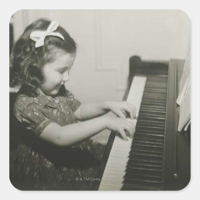 Girl Playing Piano Square Sticker (Front)