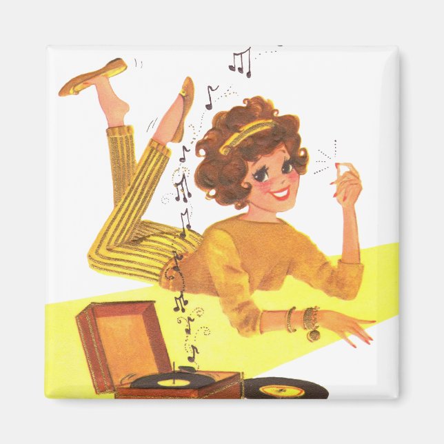 Girl Playing Records Magnet (Front)