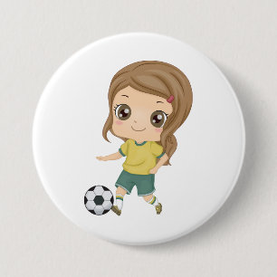 Girl Playing Soccer Adorable Kids Sports 7.5 Cm Round Badge