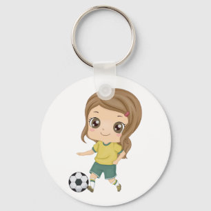 Girl Playing Soccer Adorable Kids Sports Key Ring