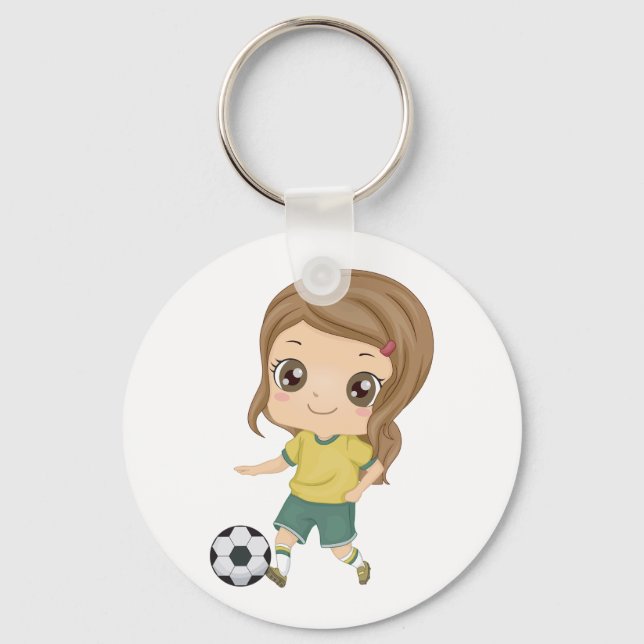 Girl Playing Soccer Adorable Kids Sports Key Ring (Front)