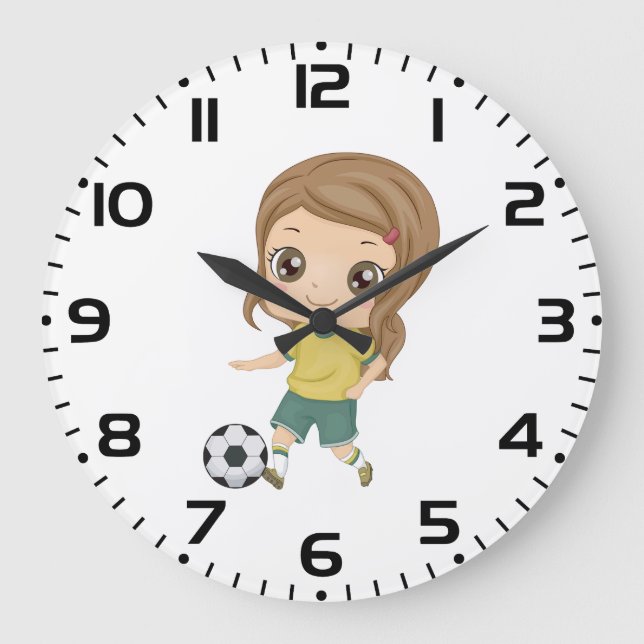 Girl Playing Soccer Adorable Kids Sports Large Clock (Front)