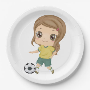 Girl Playing Soccer Adorable Kids Sports Paper Plate