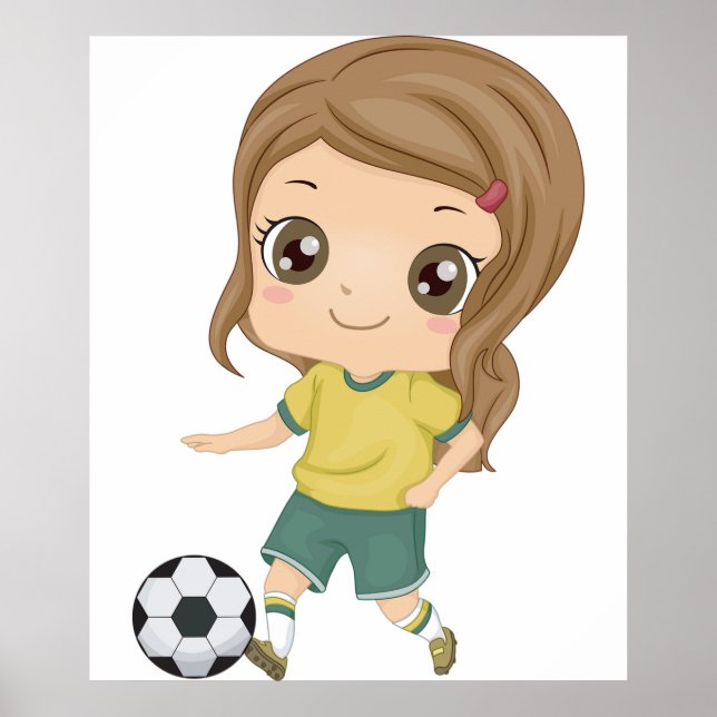 Girl Playing Soccer Adorable Kids Sports Poster (Front)