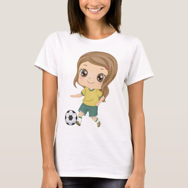 Girl Playing Soccer Adorable Kids Sports T-Shirt (Front)
