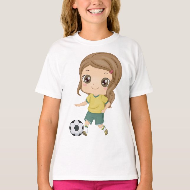 Girl Playing Soccer Adorable Kids Sports T-Shirt (Front)