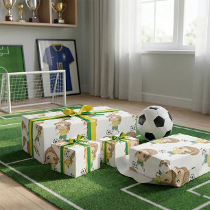 Girl Playing Soccer Adorable Kids Sports Wrapping Paper