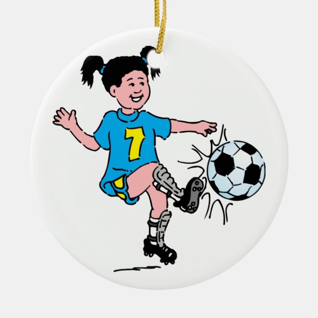 Girl Playing Soccer Ceramic Tree Decoration (Front)