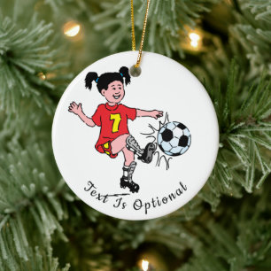 Girl Playing Soccer Ceramic Tree Decoration