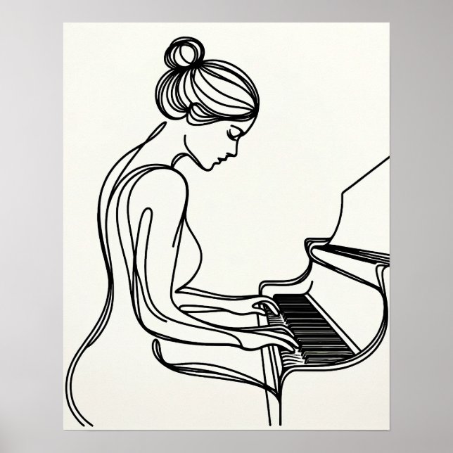 Girl Playing the Piano - Line Art  Poster (Front)