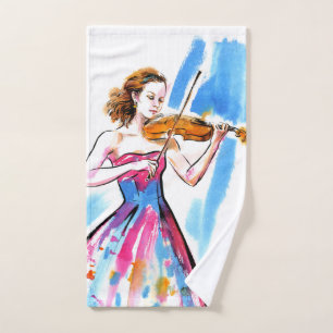 Girl playing the violin bath towel set