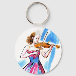 Girl playing the violin key ring