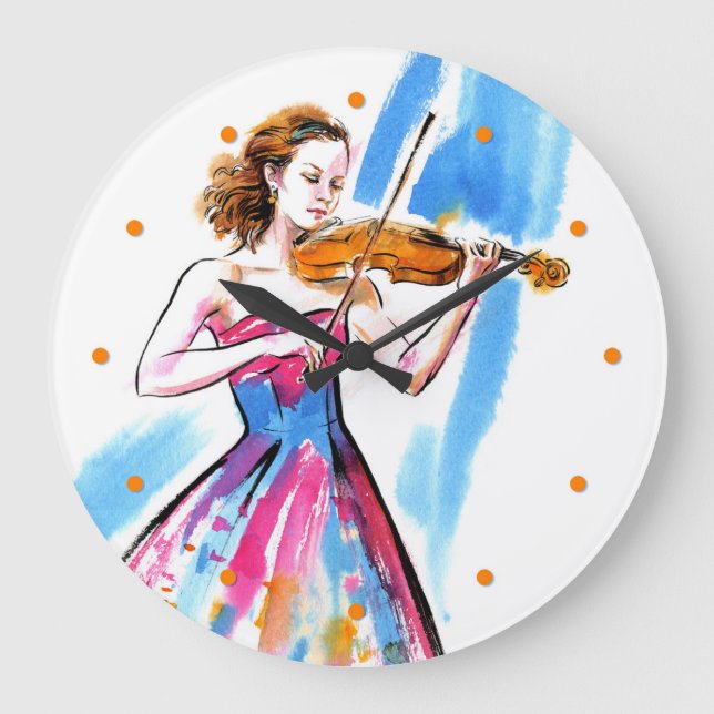 Girl playing the violin large clock (Front)
