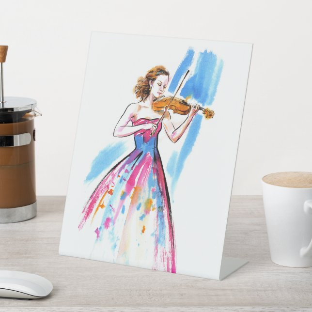 Girl playing the violin pedestal sign (In SItu)