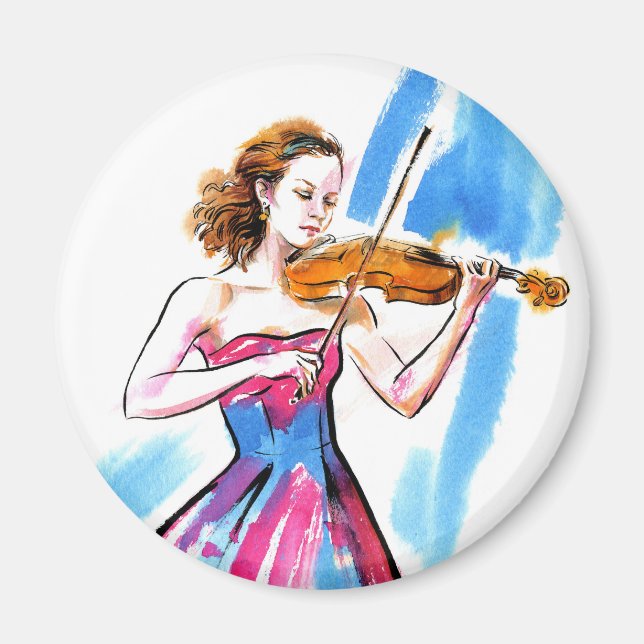 Girl playing the violinWatercolor Violinist Music Magnet (Front)