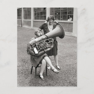 Girl Playing Tuba, 1928 Postcard