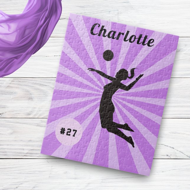Girl Playing Volleyball Cute Pink Name & Number    Jigsaw Puzzle (Creator Uploaded)